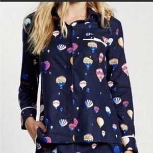 Kate Spade New York Hot Air Balloon Print Flannel Pajamas Top Shirt Dream